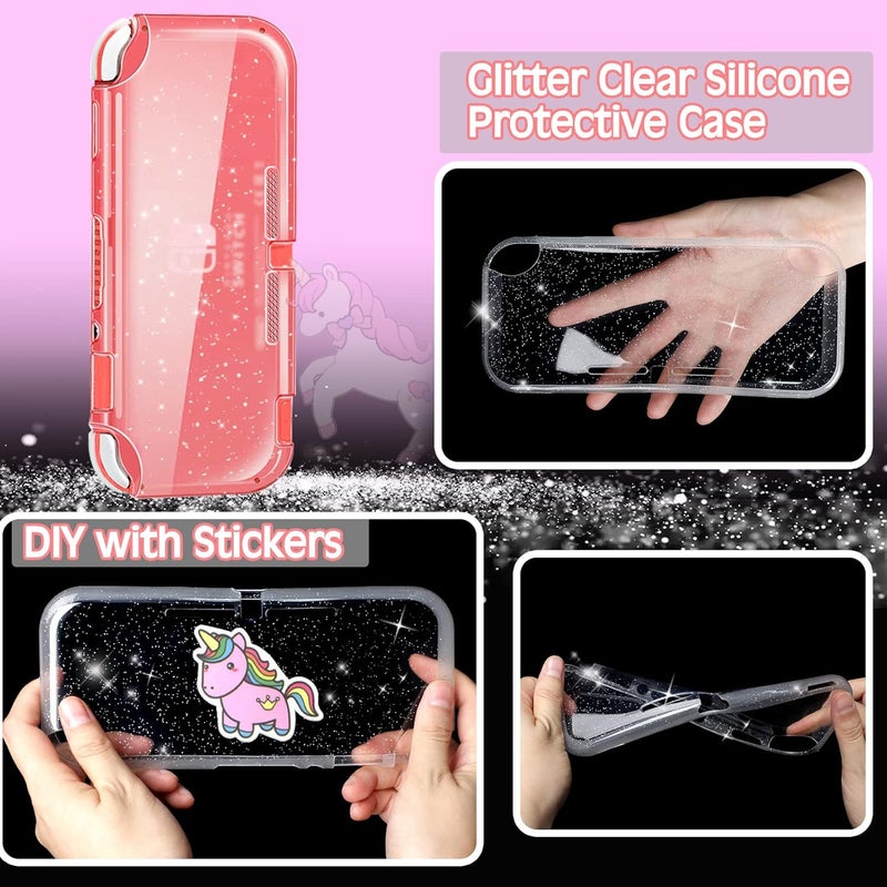 Trunple Pink Unicorn Carrying Case Compatible with Nintendo Switch Lite with Crystal Glitter Soft Protective Case Cover+Screen Protector+Stickers, Hard Storage Case Accessories Kit for Girls Birthday Gift - Image 5